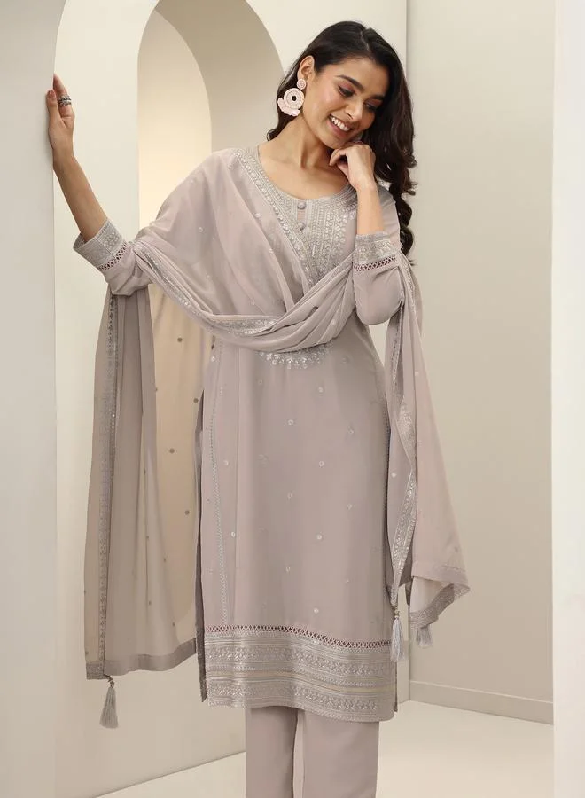 Libas Printed Georgette Straight Kurta, Palazzos And Dupatta Set