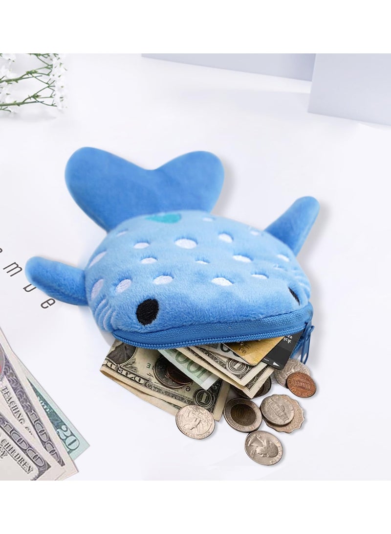 Shark Coin Purse, Cute Plush Cartoon Small Wallet for Women - Fun Coin Pouch and Cosmetic Bag (Blue)