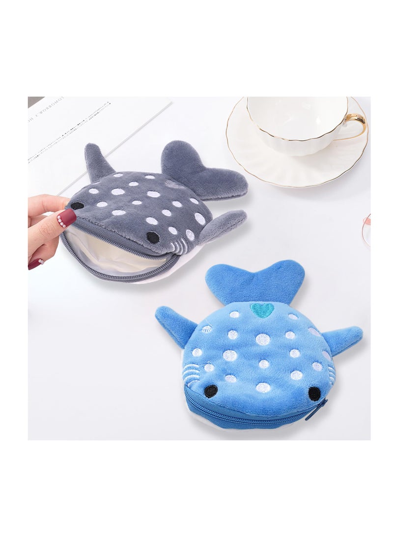SOLARAE Shark Coin Purse, Cute Plush Cartoon Small Wallet for Women - Fun Coin Pouch and Cosmetic Bag (Blue) - Image 5