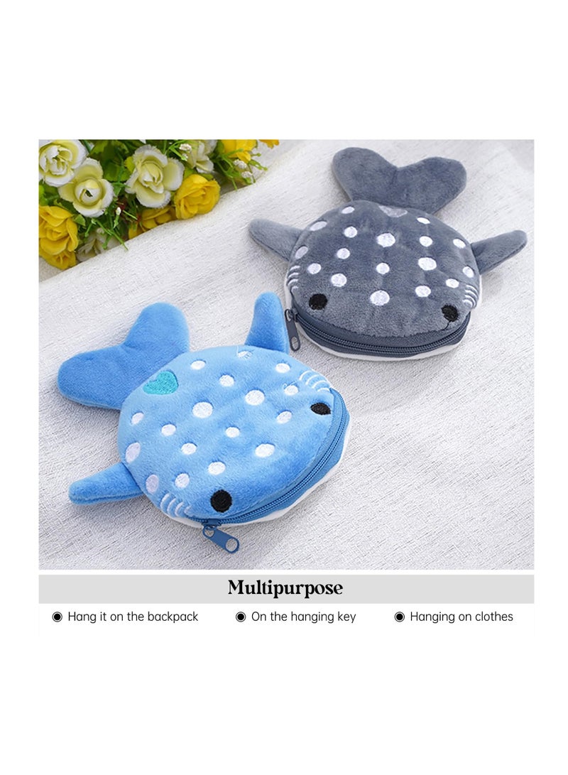 SOLARAE Shark Coin Purse, Cute Plush Cartoon Small Wallet for Women - Fun Coin Pouch and Cosmetic Bag (Blue) - Image 4