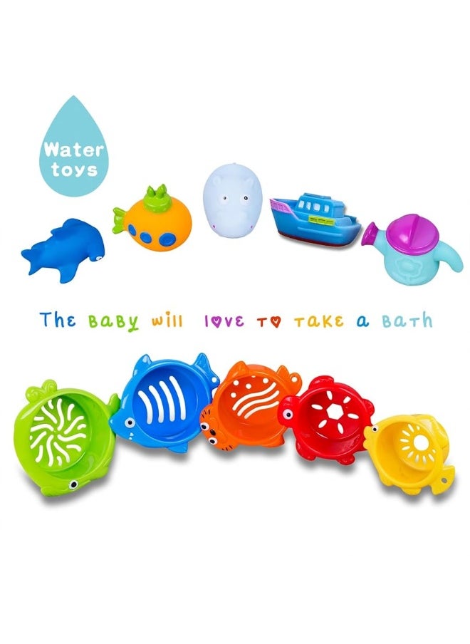 INNOCHEER - INNOCHEER Baby Bath Toys for Water Table, Toddler Water Toys with Mold Free Bath Toys Stacking Cups, Quick Dry Organizer Net, 13 Pcs Water Table Toys for Toddlers Bathtub Game, Beach and Pool Party - Image 1