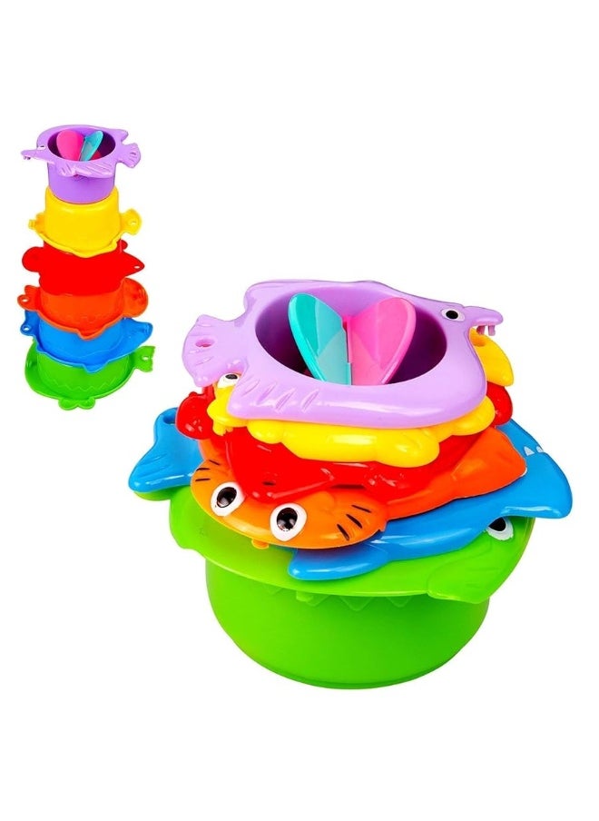 INNOCHEER - INNOCHEER Baby Bath Toys for Water Table, Toddler Water Toys with Mold Free Bath Toys Stacking Cups, Quick Dry Organizer Net, 13 Pcs Water Table Toys for Toddlers Bathtub Game, Beach and Pool Party - Image 1