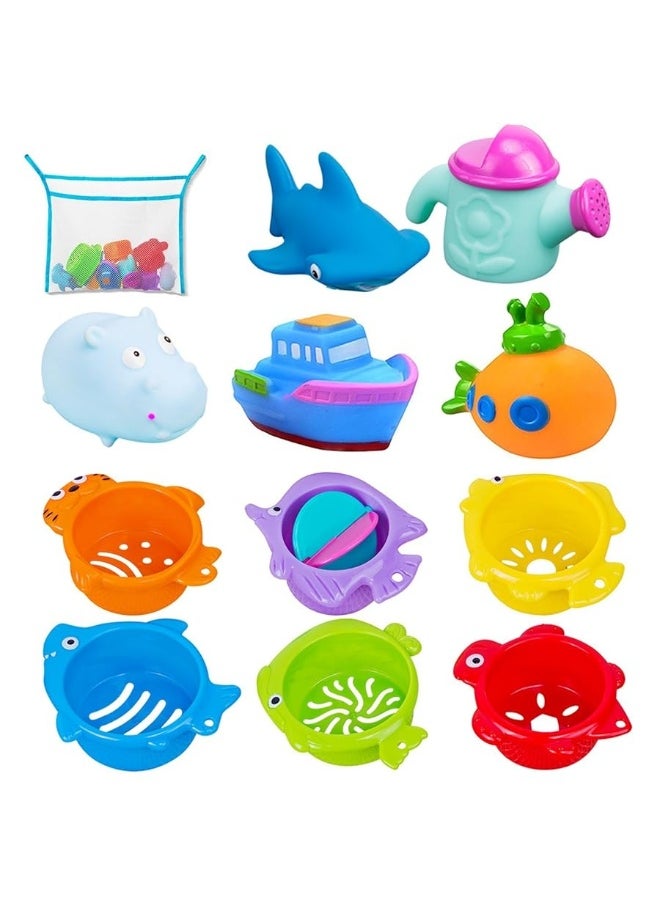 INNOCHEER - INNOCHEER Baby Bath Toys for Water Table, Toddler Water Toys with Mold Free Bath Toys Stacking Cups, Quick Dry Organizer Net, 13 Pcs Water Table Toys for Toddlers Bathtub Game, Beach and Pool Party - Image 1
