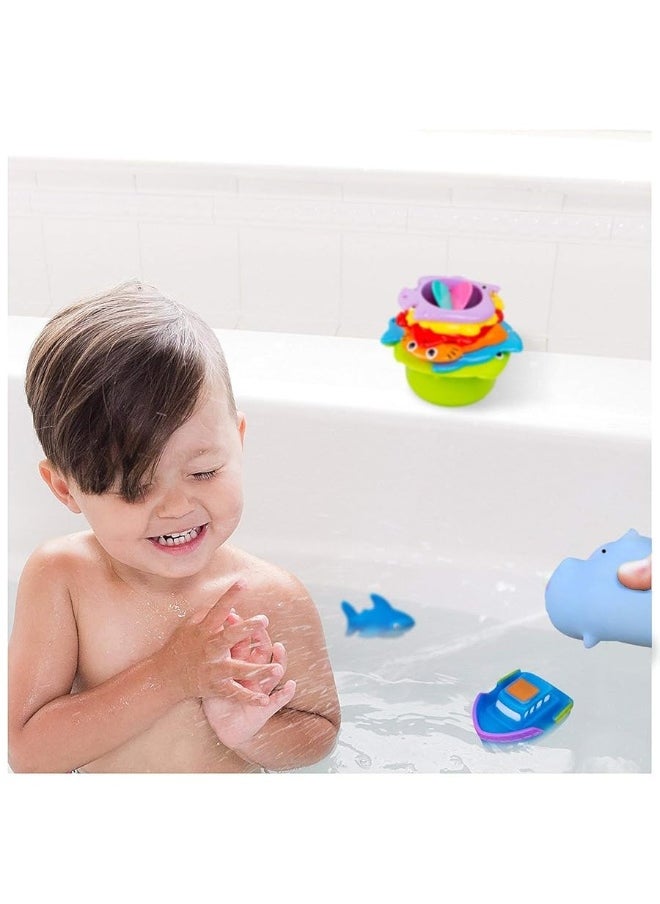 INNOCHEER - INNOCHEER Baby Bath Toys for Water Table, Toddler Water Toys with Mold Free Bath Toys Stacking Cups, Quick Dry Organizer Net, 13 Pcs Water Table Toys for Toddlers Bathtub Game, Beach and Pool Party - Image 1