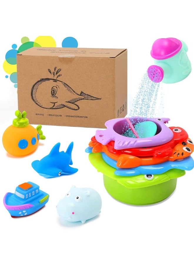 INNOCHEER - INNOCHEER Baby Bath Toys for Water Table, Toddler Water Toys with Mold Free Bath Toys Stacking Cups, Quick Dry Organizer Net, 13 Pcs Water Table Toys for Toddlers Bathtub Game, Beach and Pool Party - Image 1