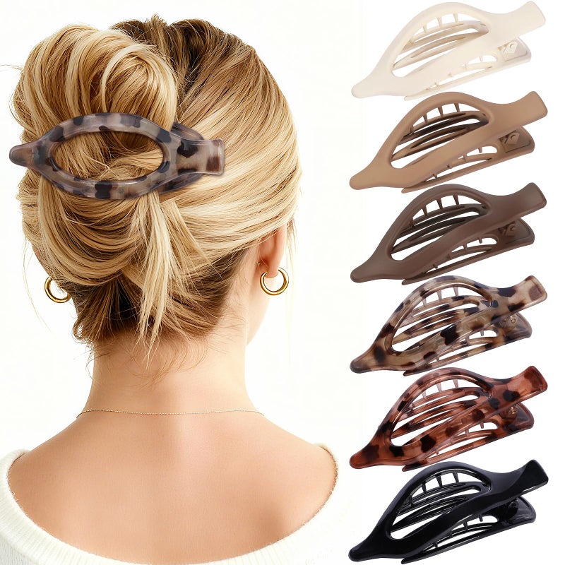 USDNICE Flat Hair Clips for Women - 6 PCS French Flat Claw Clips Medium Hair Clips for Girls Large Hair Claw Clips for Thick or Thin Hair Strong Hold No Slip Hair Accessories for women (Transparent) - Image 1