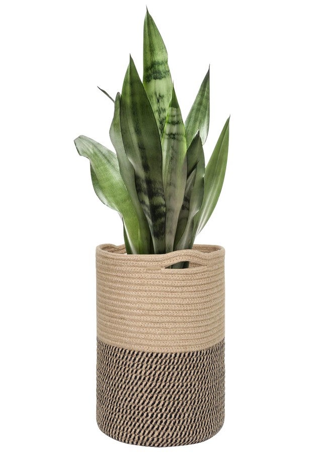 MEGASKET Woven Jute Plant Basket, Wicker Basket Planter for 10 inch Pot, Round Indoor Tree Pot Cover, Small Boho Planter Baskets, Decorative Basket for Plants and Home Decor, 11”X11”, Black Stripes - Image 1