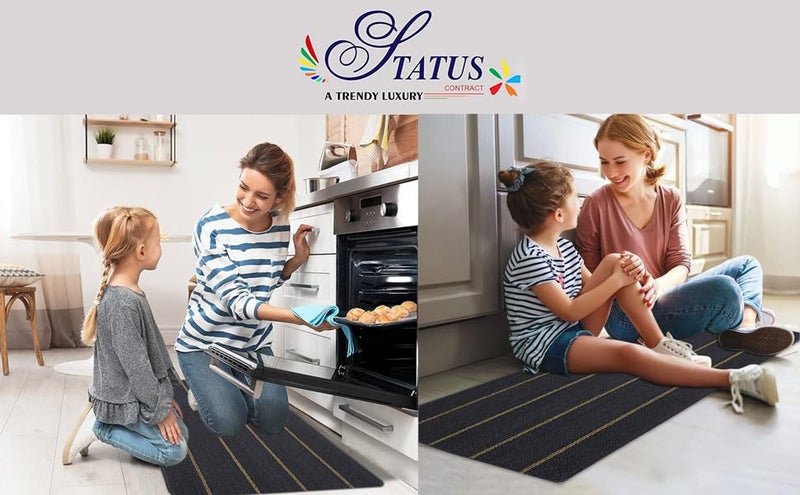 Status Contract Polypropylene Striped Anti Skid Runner for Living Area | Rug for Bedroom |Rug for Dining Table Rug for Floor with Anti Slip Backing(Dark Grey, 45X120 cm) - Image 5