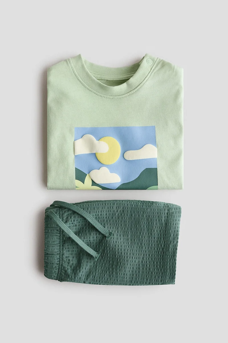 اتش اند ام طقم من قطن الجيرسيه - عبوة من قطعتين