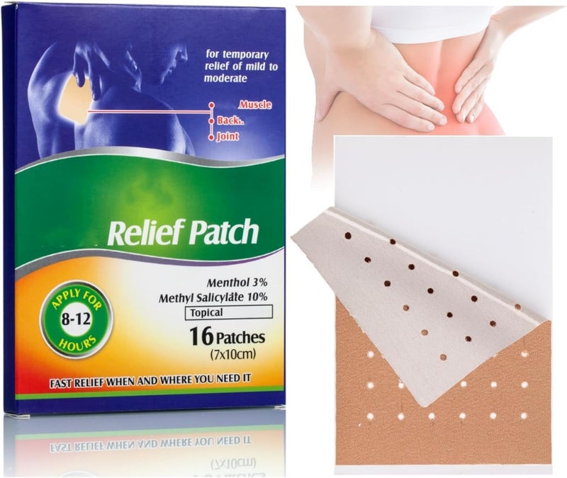16 PCS Menthol Relief Patches Ultra Strength Muscle and Joint Cool Patches 276  394 inches Herbal Patches LongLasting Relief for Lumbar Neck Shoulder - Image 1