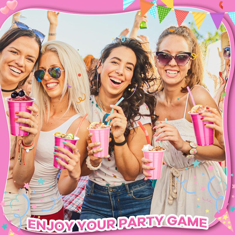 KesaPlan 100 PCS 16 OZ Plastic Cups Party Cups Pink and Hot Pink Cups Disposable Cups Bulk for Party Graduation Thanksgiving Wedding Birthday Christmas Halloween Family Gatherings Festive Celebrations - Image 5