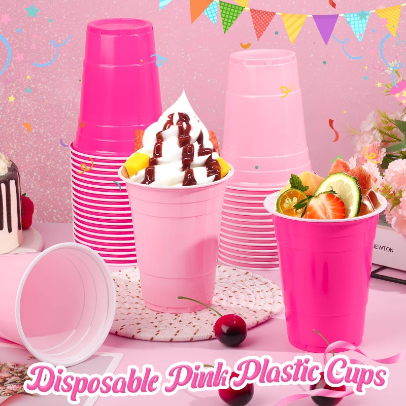 KesaPlan 100 PCS 16 OZ Plastic Cups Party Cups Pink and Hot Pink Cups Disposable Cups Bulk for Party Graduation Thanksgiving Wedding Birthday Christmas Halloween Family Gatherings Festive Celebrations - Image 3