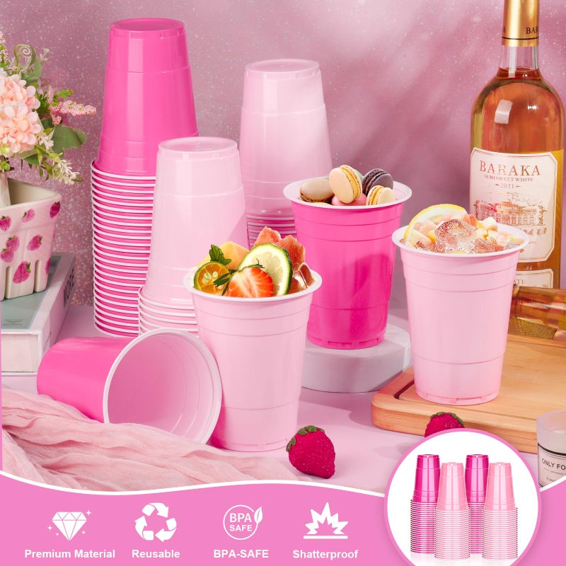 KesaPlan 100 PCS 16 OZ Plastic Cups Party Cups Pink and Hot Pink Cups Disposable Cups Bulk for Party Graduation Thanksgiving Wedding Birthday Christmas Halloween Family Gatherings Festive Celebrations - Image 4