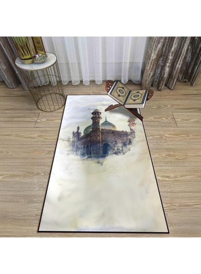 Intex Curtains House Prayer Rug, Luxury Velvet Fabric with Digital Print, Soft Comfortable Islamic Mat for Daily Prayers, Elegant Lightweight Foldable for Mosque or Home Use - Mohamed Ali Mosque - 110L x 70W cm - Image 4