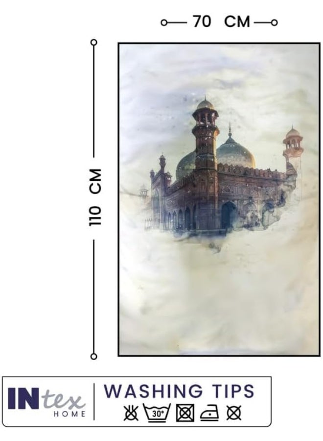 Intex Curtains House Prayer Rug, Luxury Velvet Fabric with Digital Print, Soft Comfortable Islamic Mat for Daily Prayers, Elegant Lightweight Foldable for Mosque or Home Use - Mohamed Ali Mosque - 110L x 70W cm - Image 2