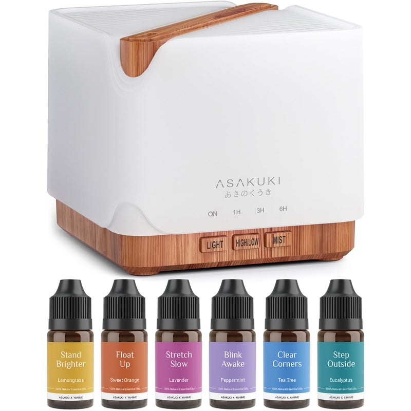 ASAKUKI Essential Oil Diffuser for Home, Large 700 ml Aromatherapy Humidifier with Top 6 Essential Oil Sets, Automatic Shut-Off, 7 LED Lights for Living Room, Kitchen, Bedroom, Hotel - Yellow - Image 1
