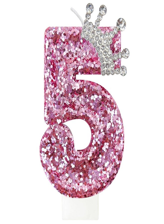 JonesLi 5Th Birthday Number Candles,Pink Crown Birthday Candles for Cake Pink Candles,Super Cute Sparkling Crown Candle, for Birthday Party Decorations - Image 1