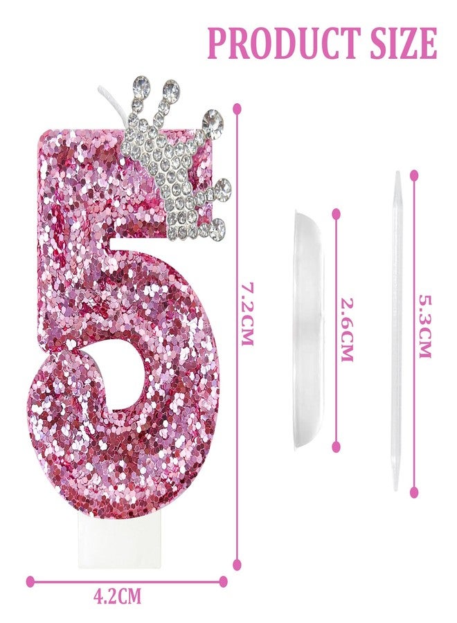 JonesLi 5Th Birthday Number Candles,Pink Crown Birthday Candles for Cake Pink Candles,Super Cute Sparkling Crown Candle, for Birthday Party Decorations - Image 2