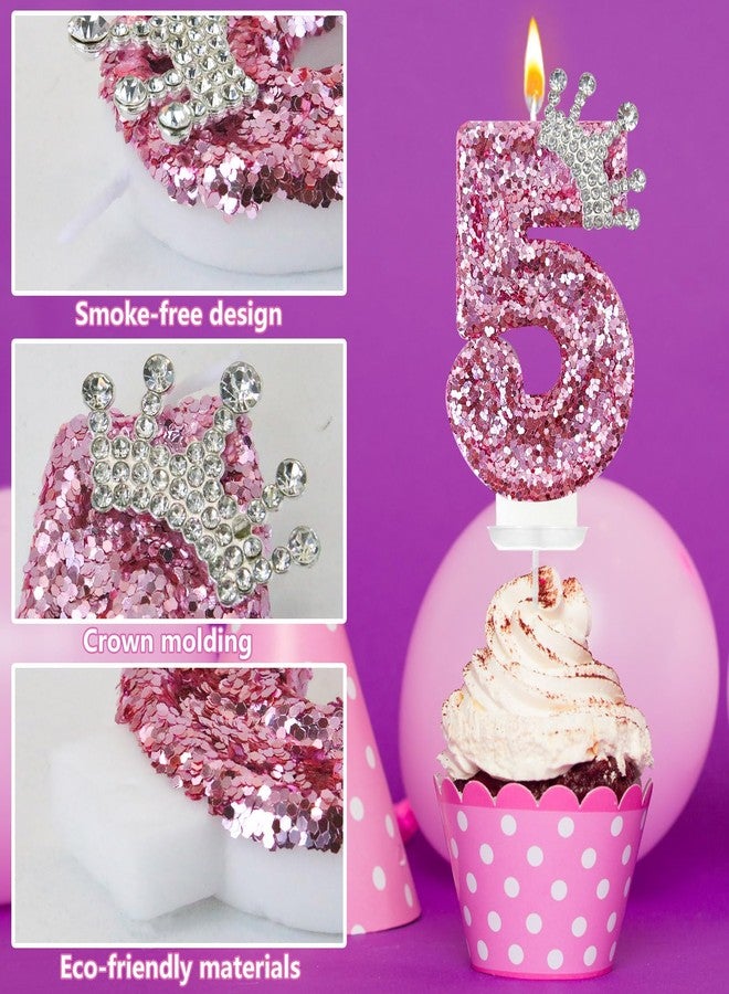 JonesLi 5Th Birthday Number Candles,Pink Crown Birthday Candles for Cake Pink Candles,Super Cute Sparkling Crown Candle, for Birthday Party Decorations - Image 3