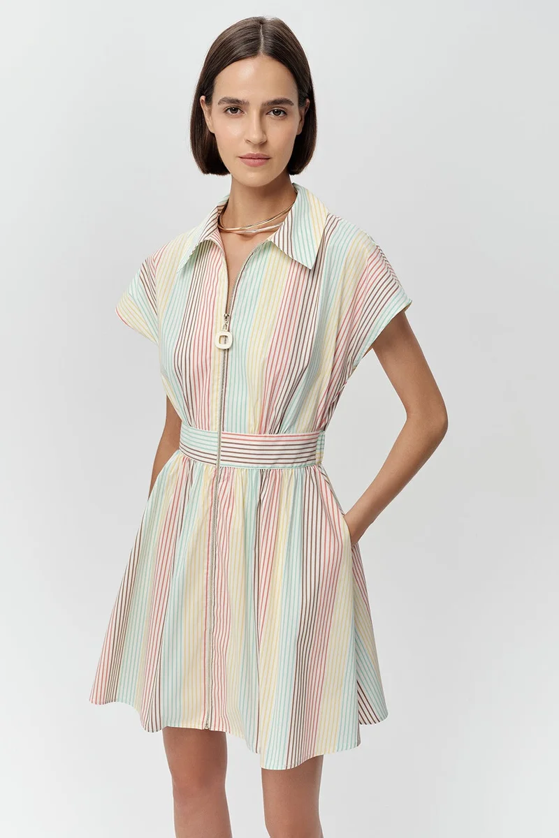 EXQUISE Short-Sleeved Shirt Collar Pocket Mini Regular Multicolored Dress