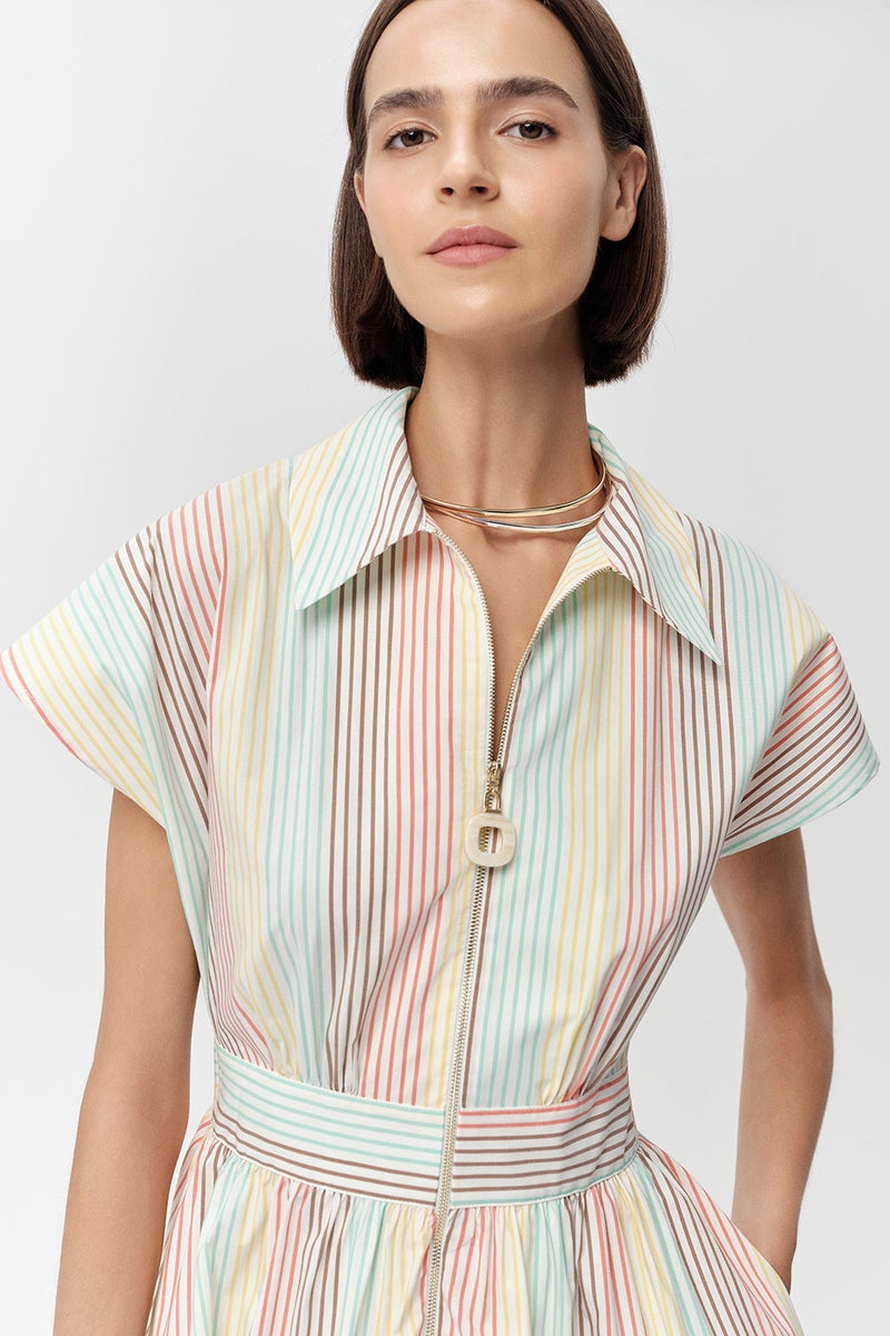 EXQUISE Short-Sleeved Shirt Collar Pocket Mini Regular Multicolored Dress - Image 5
