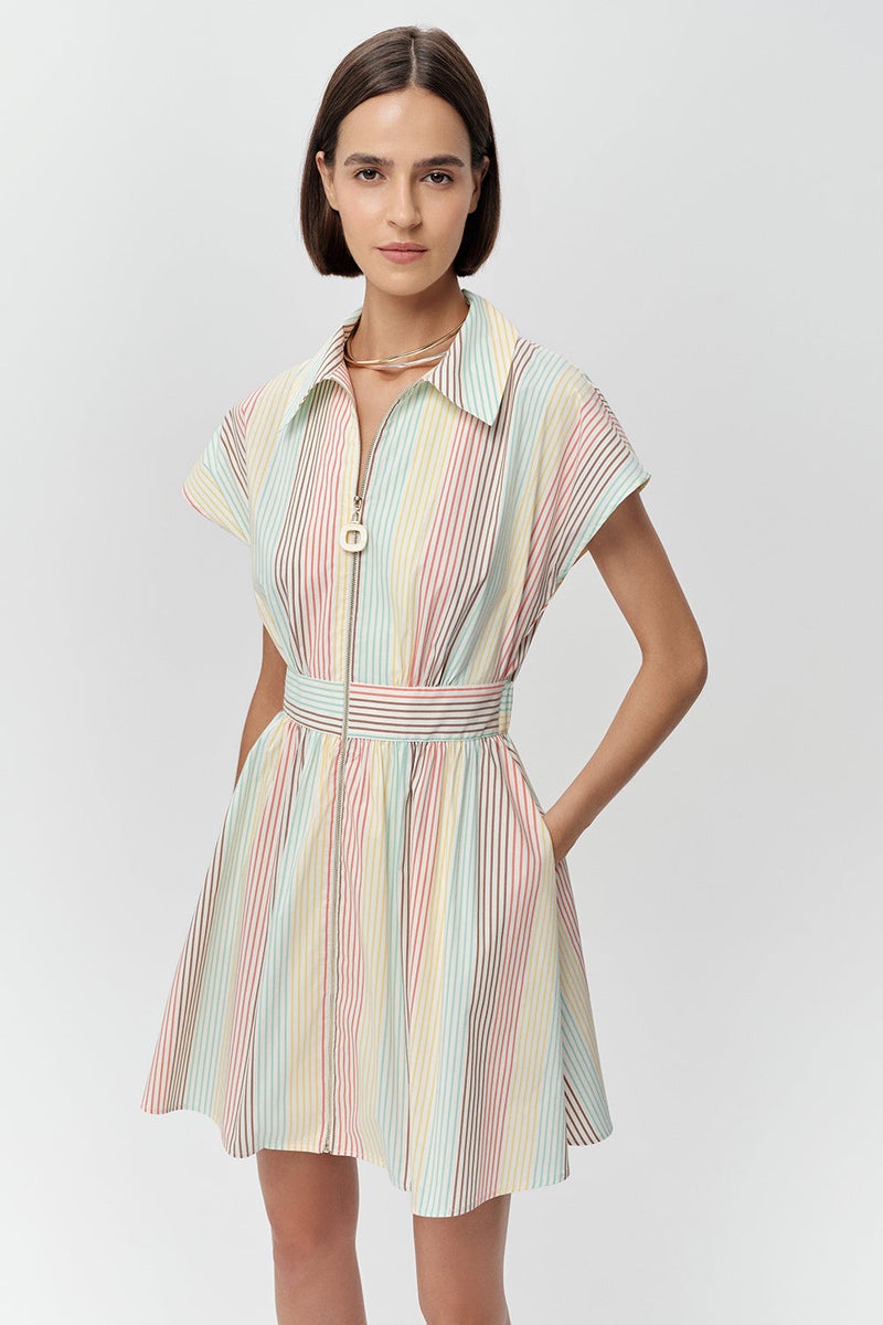 EXQUISE Short-Sleeved Shirt Collar Pocket Mini Regular Multicolored Dress - Image 1