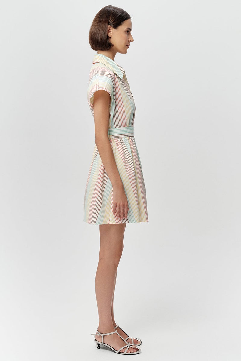 EXQUISE Short-Sleeved Shirt Collar Pocket Mini Regular Multicolored Dress - Image 4