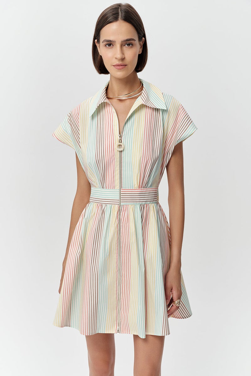 EXQUISE Short-Sleeved Shirt Collar Pocket Mini Regular Multicolored Dress - Image 3