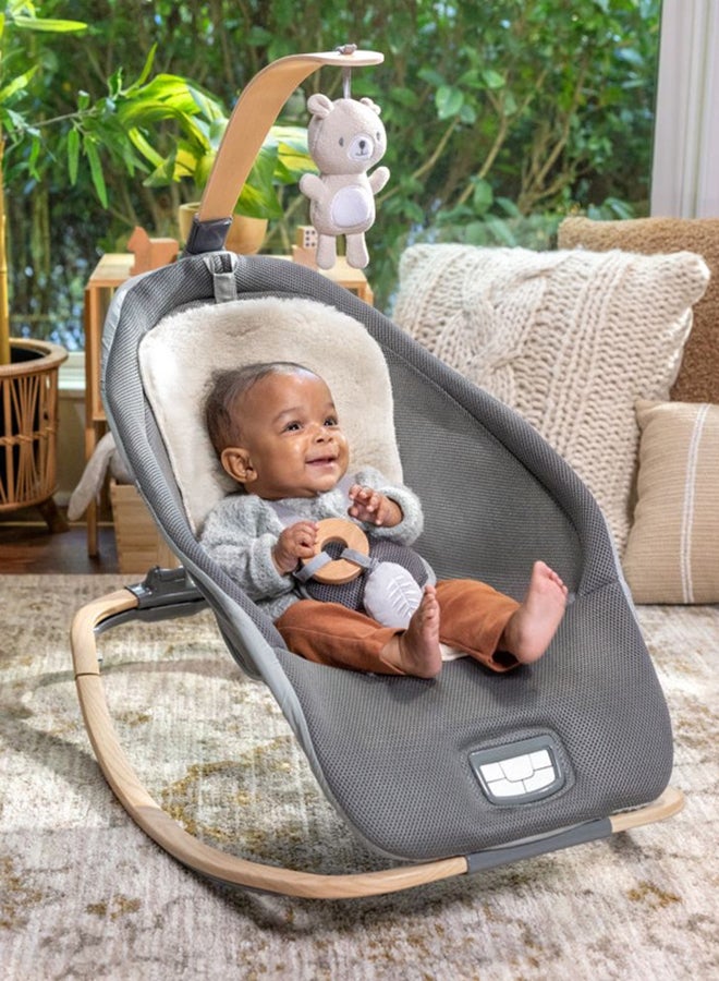 ingenuity 2-In-1 Every Season Baby Rocker And Seat With Cooling And Warming Fabrics, Wooden Activity Bar, Music, Vibration, 0 - 30 Months, Grey - Image 3