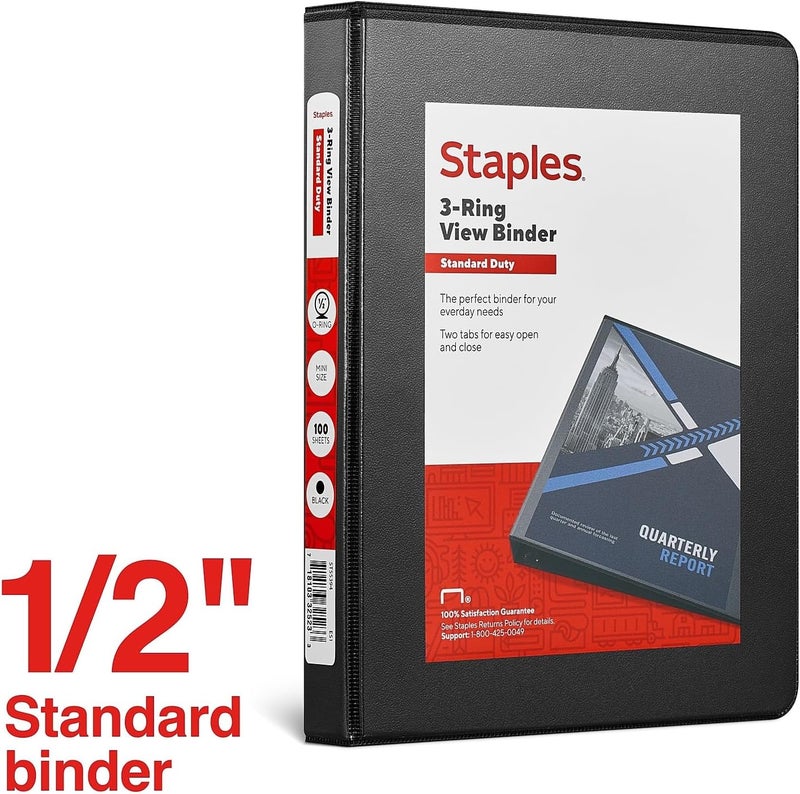 Staples 1/2-Inch Standard 5-1/2-Inch x 8-1/2-Inch Mini View Binder with Round Rings Black - Image 2