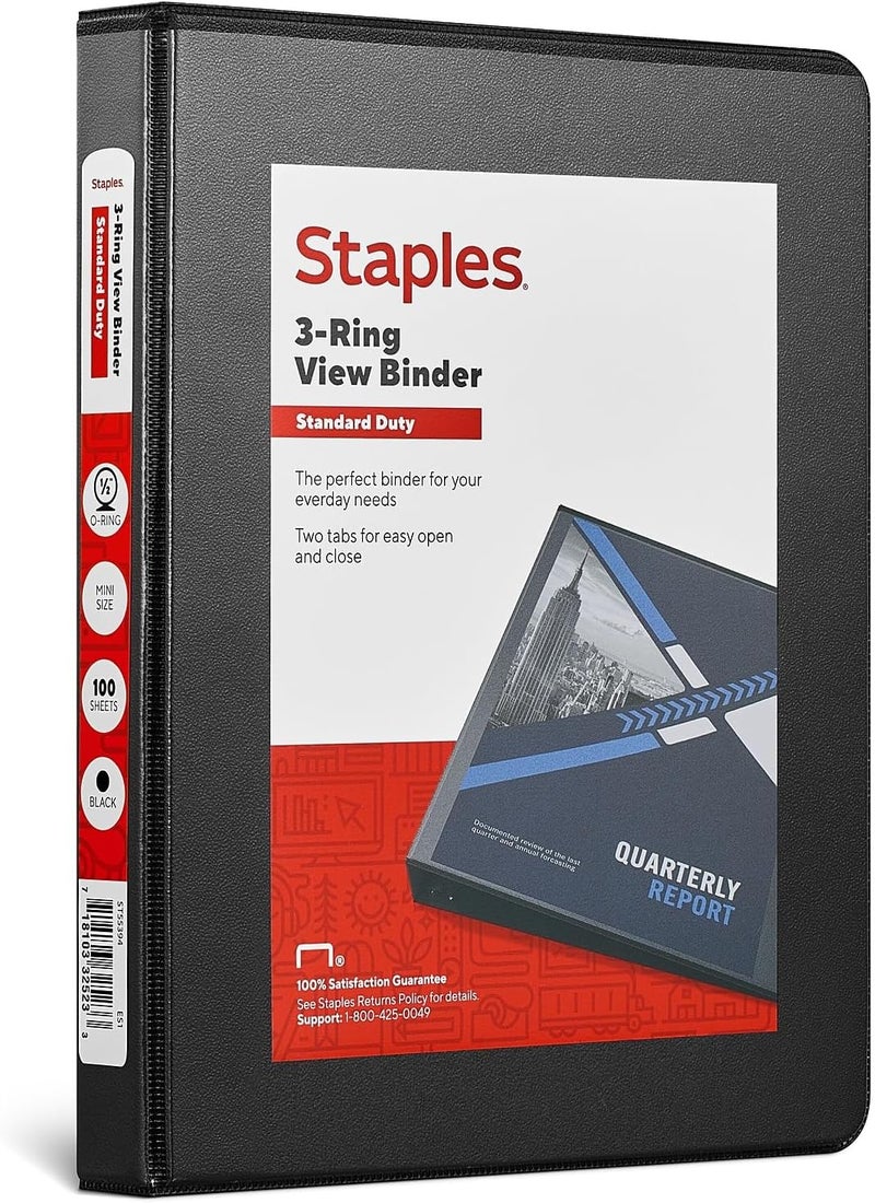 Staples 1/2-Inch Standard 5-1/2-Inch x 8-1/2-Inch Mini View Binder with Round Rings Black - Image 1