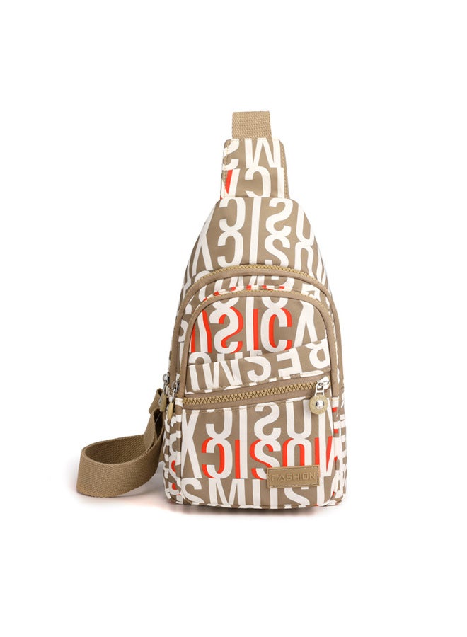 Chest Bag Women's Casual Travel Shoulder Bag Lightweight Nylon Cloth Bag Fashion Korean Style Chest Bag Messenger Bag Backpack-Color:Khaki Letters - Image 1