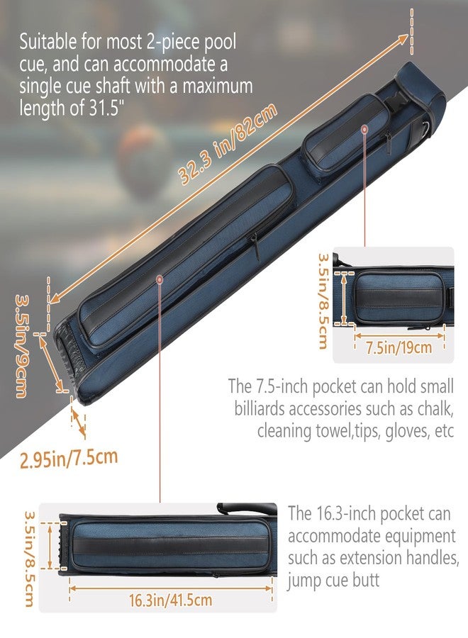 elraxw 2X3 Pool Cue Hard Case, Nylon Pool Stick Case for 2 Sticks 2B4S Hard Case for Billiard Stick Carrying with 2 Accessories Pocket (Blue) - Image 4