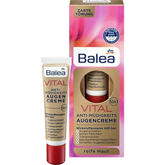 balea VITAL Anti-Fatigue Eye-Cream 5in1 - Helps Reduces Lines, Wrinkles, Puffiness & Shadows (15ml) - For Mature Skin Ages 40 to 60+ (Not tested on Animals). - Image 1