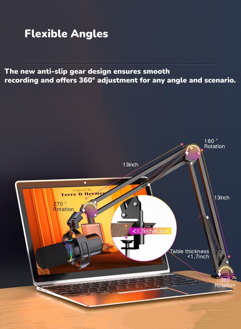 Dynamic Microphon,XLR/USB Microphone,Streaming Mic,RGB Light Microphone,Cardioid Condenser Mic Kit,super heart pointing,with Mic Clip Table Mounting ClampBoom Arm,For Streaming,Twitch Online,Podcast Recording,YouTube - Image 2