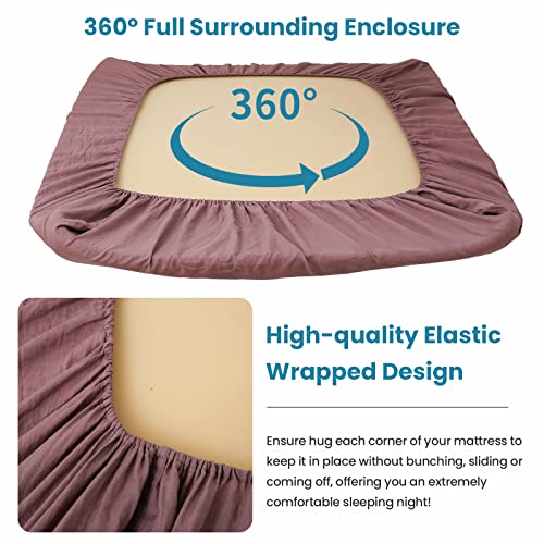 King Linens 100% Linen Fitted Sheet Stone Washed Solid Color - (1 Piece) 14 inch Deep Pocket Mattress Cover Soft Natural Breathable Farmhouse - Purple, Queen Size - Image 3