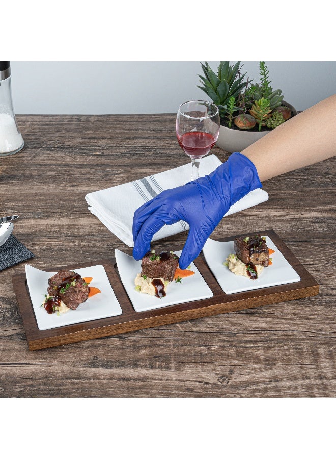 Restaurantware 14.2 x 5.1 x 1.5 Inch Square Plate Set with Tray - 1 Dishwashable Serving Tray Set, Includes 3 Porcelain Plates And 1 Bamboo Tray, White Porcelain And Bamboo Plate Set, Reusable  - Image 5