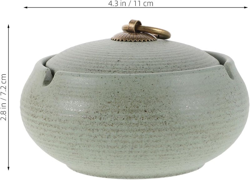 Ceramic Ashtray with Lid Windproof Vintage Design Portable Outdoor Patio Ash Tray for Indoor Home Office Smokers Light Green Decorative Smoke Accessories - Image 2
