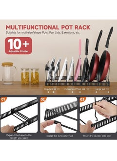 TYCOM Pots and Pans Organizer for Cabinet,Kitchen Organizer and Storage Rack,Space Saving Stand with Adjustable Dividers,12 Layer Horizontal Black.  - Image 4