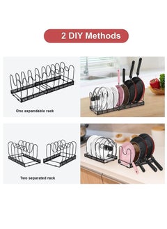 TYCOM Pots and Pans Organizer for Cabinet,Kitchen Organizer and Storage Rack,Space Saving Stand with Adjustable Dividers,12 Layer Horizontal Black.  - Image 2