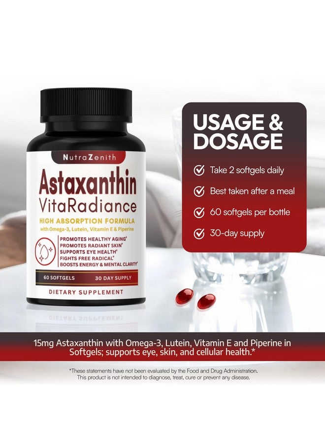 Arazo Nutrition Astaxanthin Supplement with Omega-3, Vitamin E & Lutein - 60 Capsules for Super Antioxidant Support, Energy Boost, Mental Clarity & Eye/Skin Care - Triple-Action Formula (Powerful Antioxidant Complex) - Image 4
