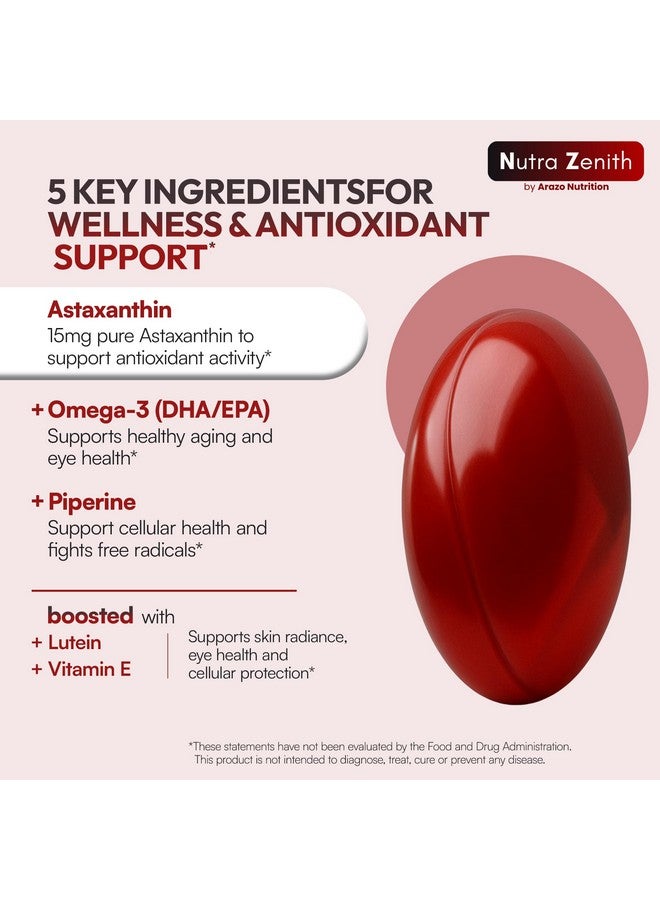 Arazo Nutrition Astaxanthin Supplement with Omega-3, Vitamin E & Lutein - 60 Capsules for Super Antioxidant Support, Energy Boost, Mental Clarity & Eye/Skin Care - Triple-Action Formula (Powerful Antioxidant Complex) - Image 5