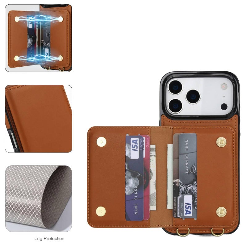 Protective Case | Brown | Card Holder | Drop Protection | TPU | Shockproof Cover for iPhone 16 / 16 Plus / 16 Pro / 16 Pro Max - Image 3