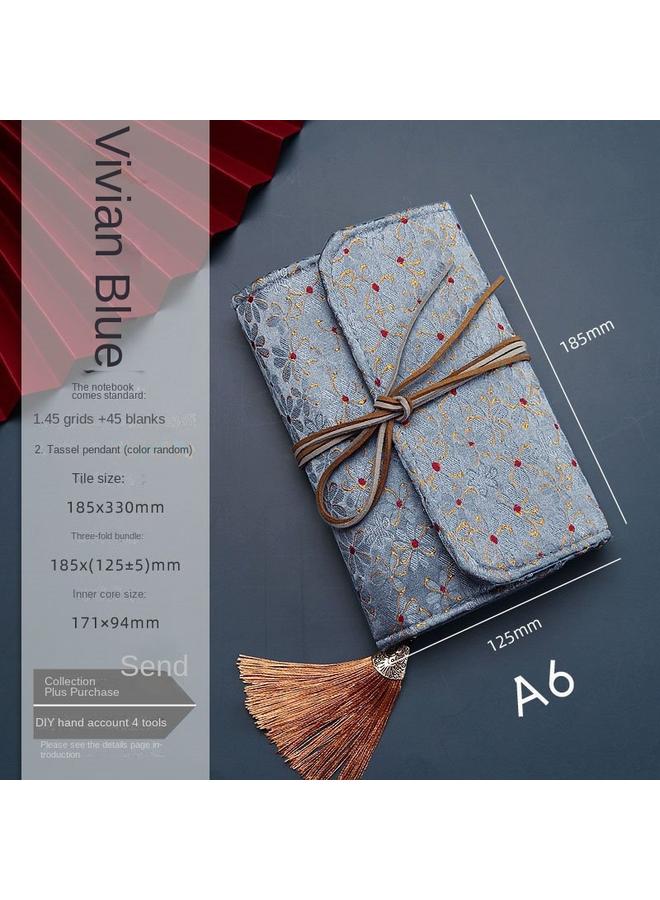 Bluejw Vintage Pocket Fabric Handbook Suit Ins Japanese A6 Cute High Color Value Loose-leaf Grid Notebook Handbook - Image 1