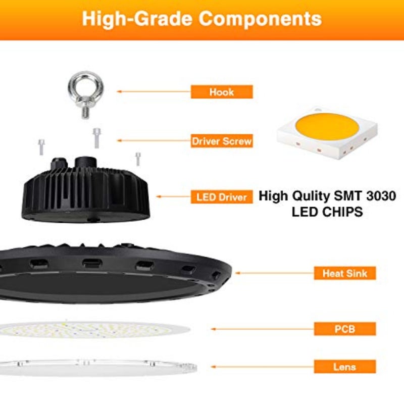 UFO LED High Bay Light 150W 22500LM 150LM / W 5000K، كابل UL 6 بوصة مع قابس أمريكي (يعادل 600W MH/HPS)، مصباح متجر LED، ورشة عمل المرآب LED، تركيبات إضاءة منطقة مصنع الحظيرة غير خافتة 1PACK 22500lm، 5000K، Eqv. إلى 600 وات HPS/MH، مصنع مستودعات المتاجر، نوع اللمسة النهائية باللون الأسود - Image 4