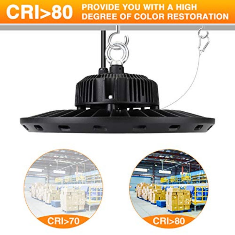 UFO LED High Bay Light 150W 22500LM 150LM / W 5000K، كابل UL 6 بوصة مع قابس أمريكي (يعادل 600W MH/HPS)، مصباح متجر LED، ورشة عمل المرآب LED، تركيبات إضاءة منطقة مصنع الحظيرة غير خافتة 1PACK 22500lm، 5000K، Eqv. إلى 600 وات HPS/MH، مصنع مستودعات المتاجر، نوع اللمسة النهائية باللون الأسود - Image 3