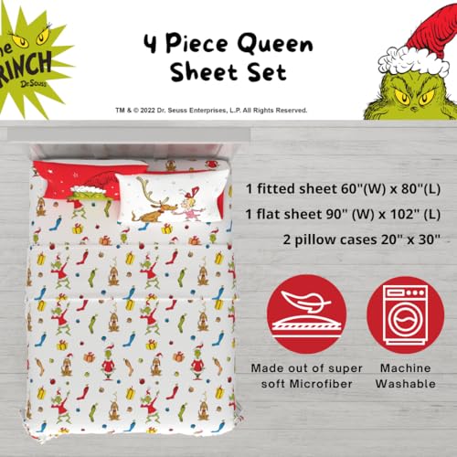 Franco Dr Seuss The Grinch Holiday Christmas Bedding Super Soft Microfiber 4 Piece Queen Sheet Set Officially Licensed Product by Franco - Image 3