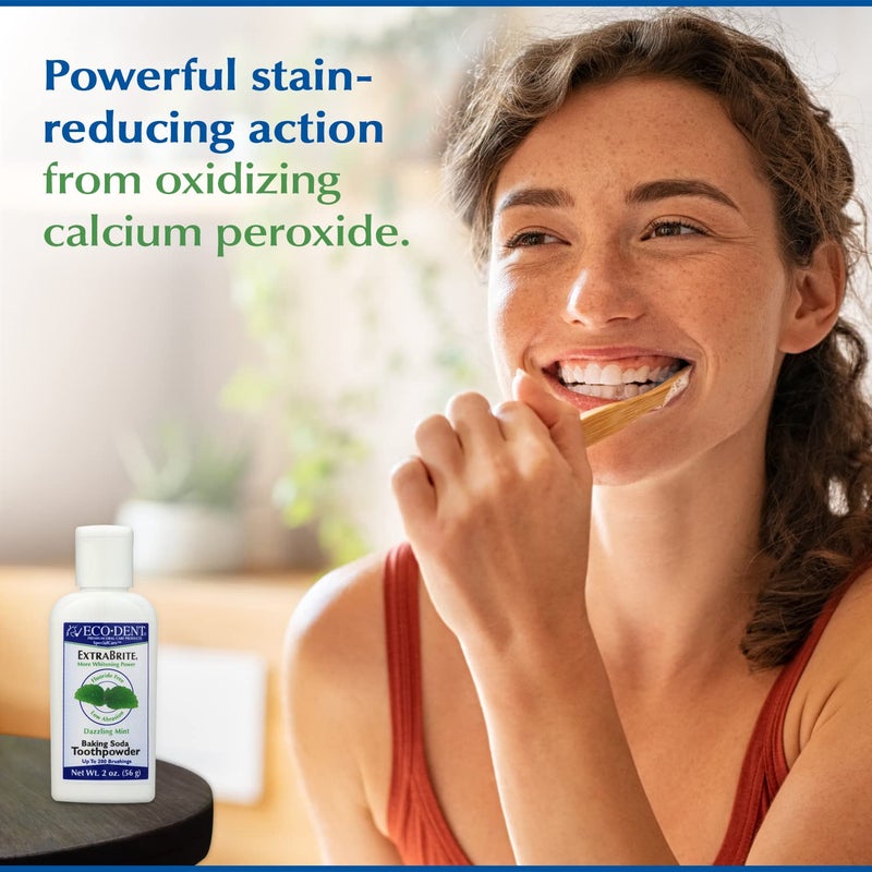Eco-Dent ExtraBrite Baking Soda Toothpowder, Mint - Fluoride-Free Toothpaste Powder, SLS-Free Tooth Powder with Oxidizing Calcium Peroxide, Whitening Toothpaste Alternative, 2 Oz Ea (Pack of 3) - Image 5