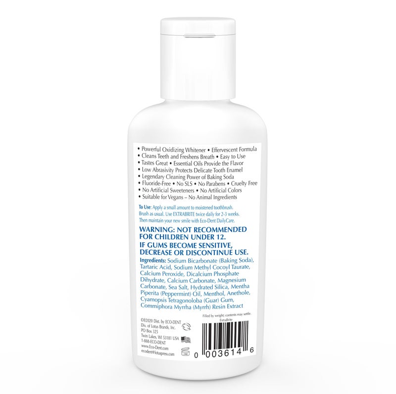 Eco-Dent ExtraBrite Baking Soda Toothpowder, Mint - Fluoride-Free Toothpaste Powder, SLS-Free Tooth Powder with Oxidizing Calcium Peroxide, Whitening Toothpaste Alternative, 2 Oz Ea (Pack of 3) - Image 2