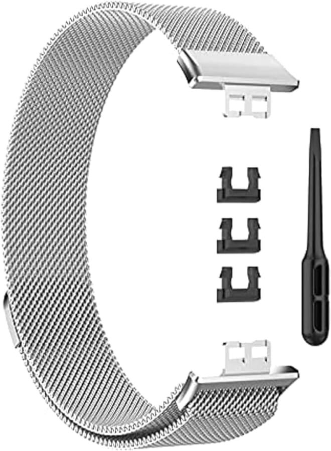 G-Power Stainless Steel Replacement Wrist Band Strap With Double Folding Clasp And High Elasticity Design Specially For Huawei Smart Watches Like Watch Fit - Silver 